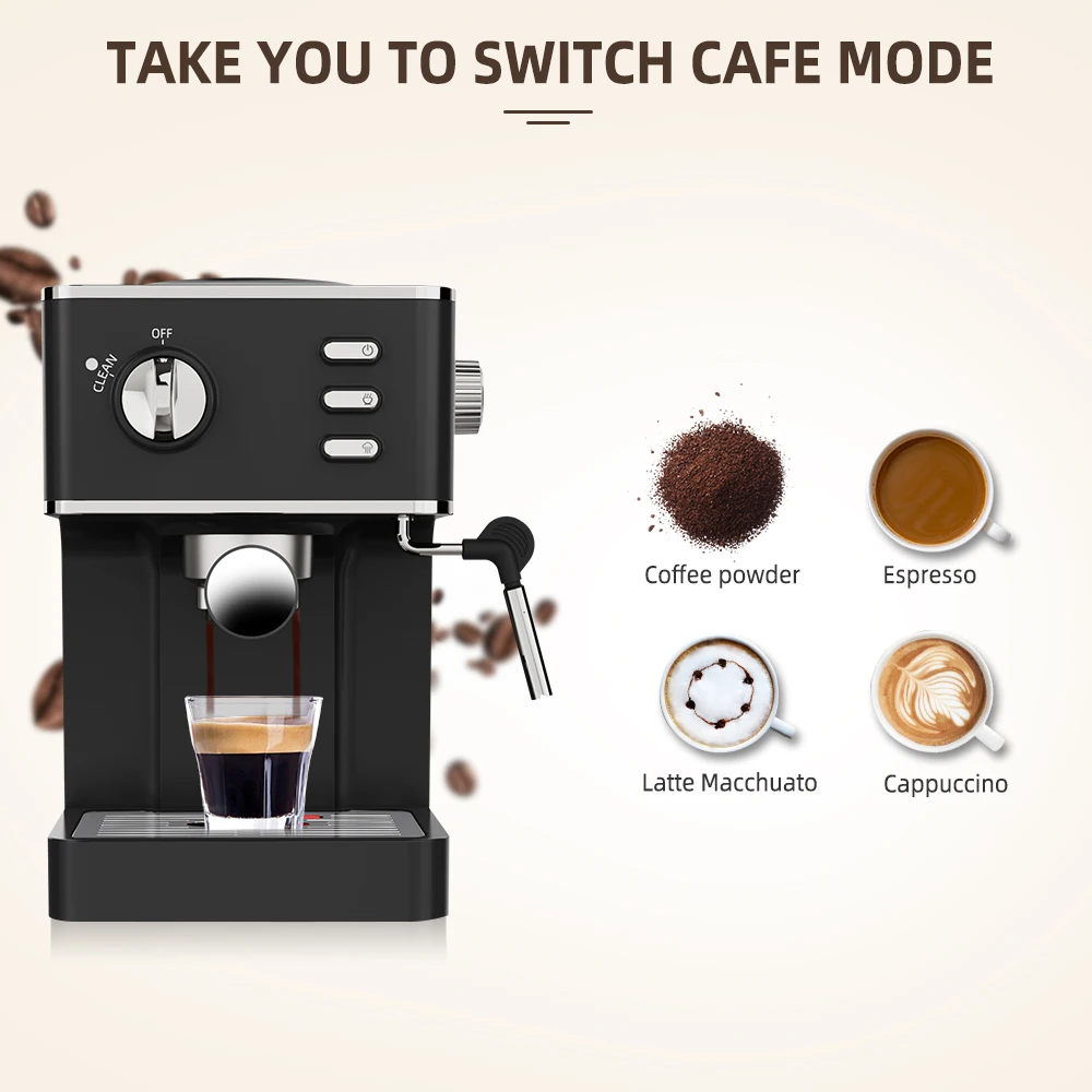 20-bar Espresso Coffee Making Machine 2-in-1 Cappuccino Coffee Maker Milk frother Powder Press Tamper