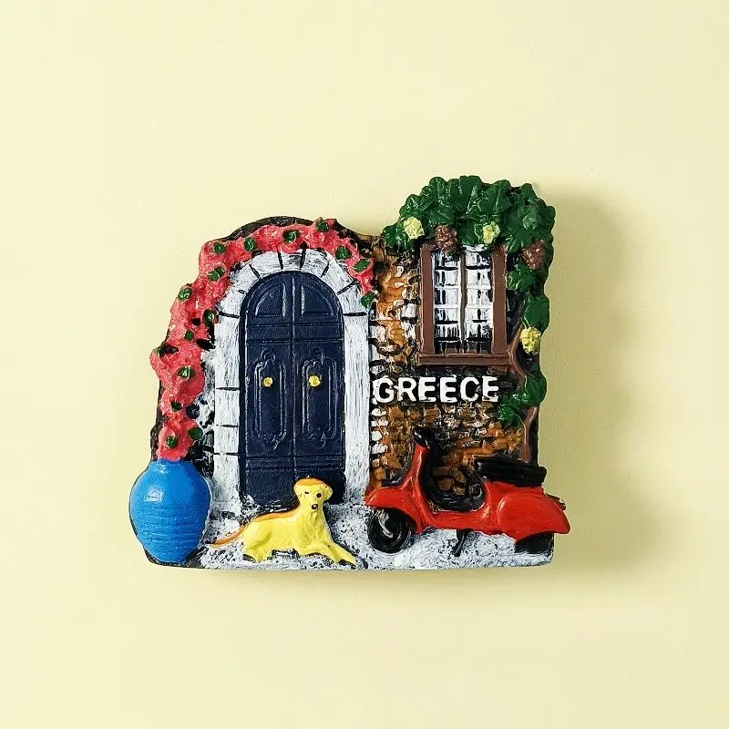 Greek Travel Souvenir European-style House Architectural Scenery 3D Hand-painted Decorative Magnetic Refrigerator Magne