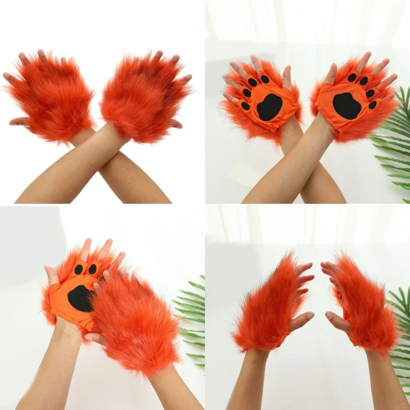 Faux Furs Foxes Wolf Claw Gloves Plush Furry Cats Claw Gloves Fursuit Animal Foxes Paws Mittens Therians Gear Halloween