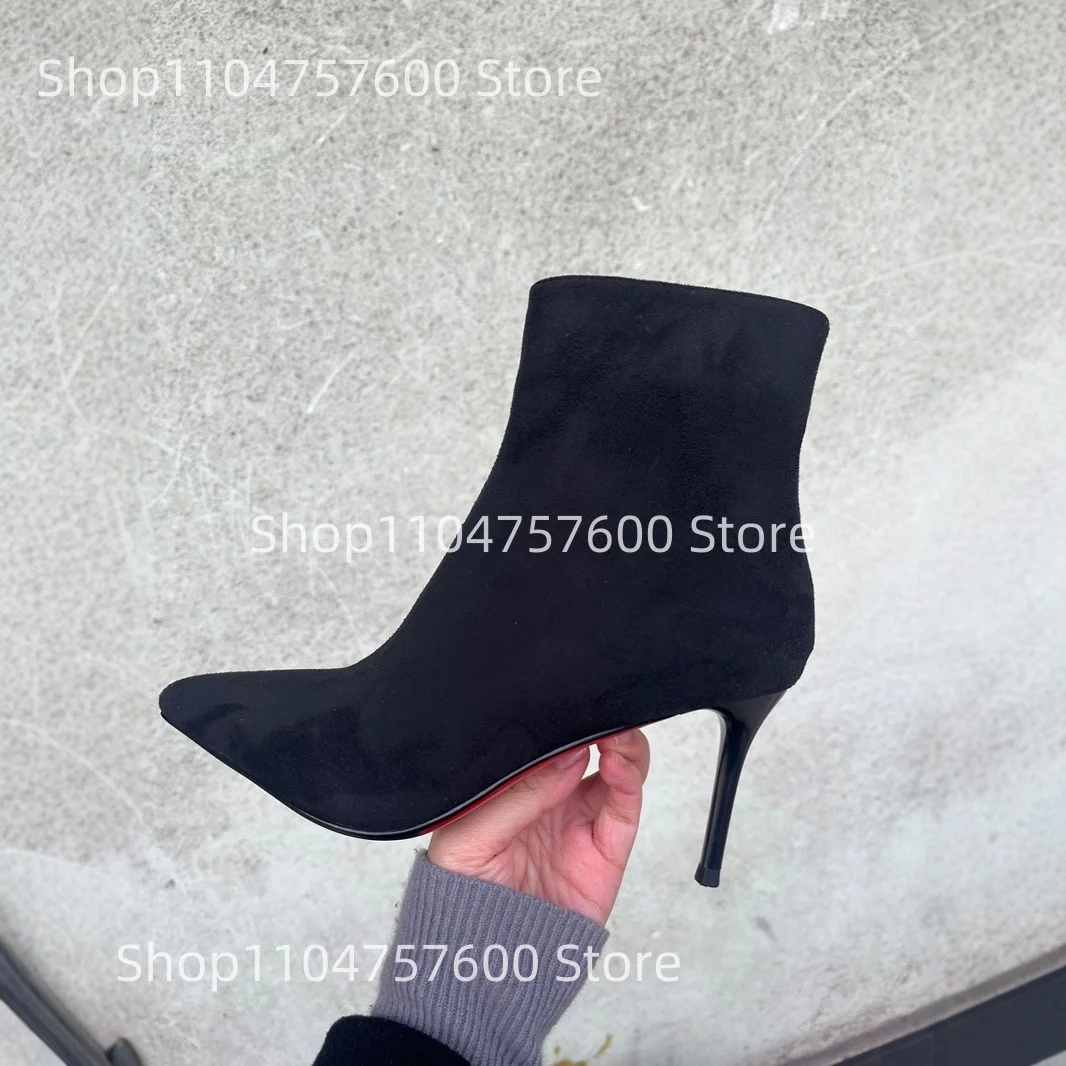 2025 Botines de mujer, botas cortas de tacón alto a la moda, suela antideslizante con cremallera, botines cómodos de polipiel, uso diario para fiesta