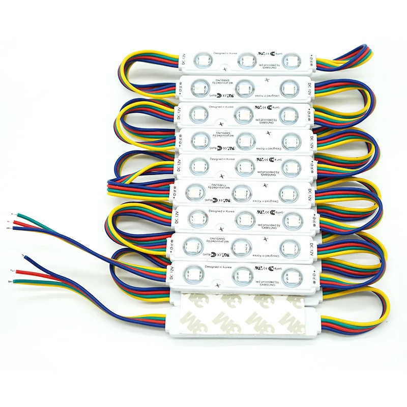 500pcs injection with lens RGB LED module SMD 5050 waterproof LED advertising light module RGB DC12V 0.72W 3 led IP66 75*15*5mm