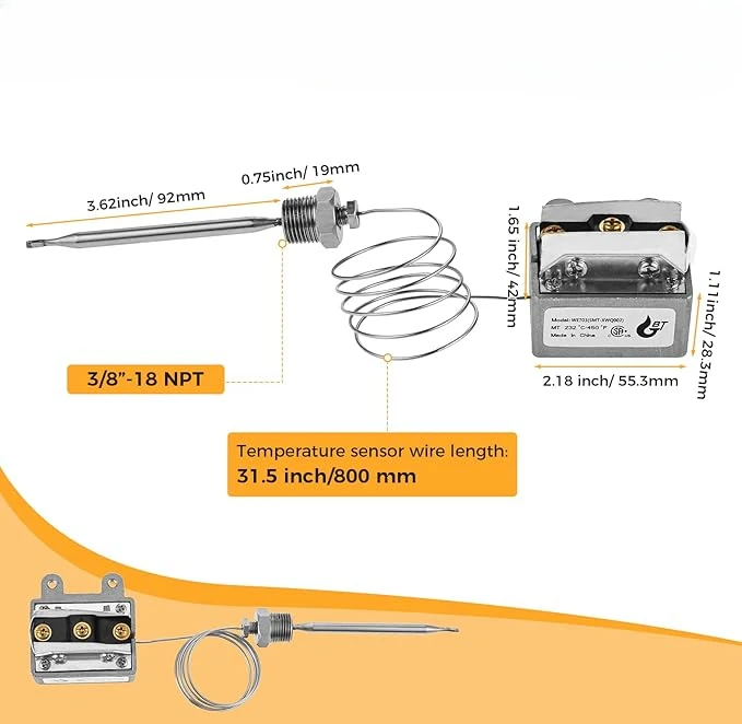 232℃ /450℉ Thermostat High Limit Safety Fryer Switch For 3/8 \