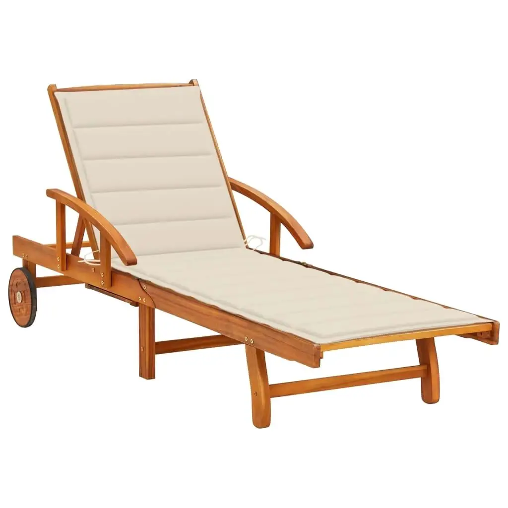

Sunlounger for cushion Cream Color and Brown Wooden Frame Outdoor Furniture Set Garden Patio Relaxation