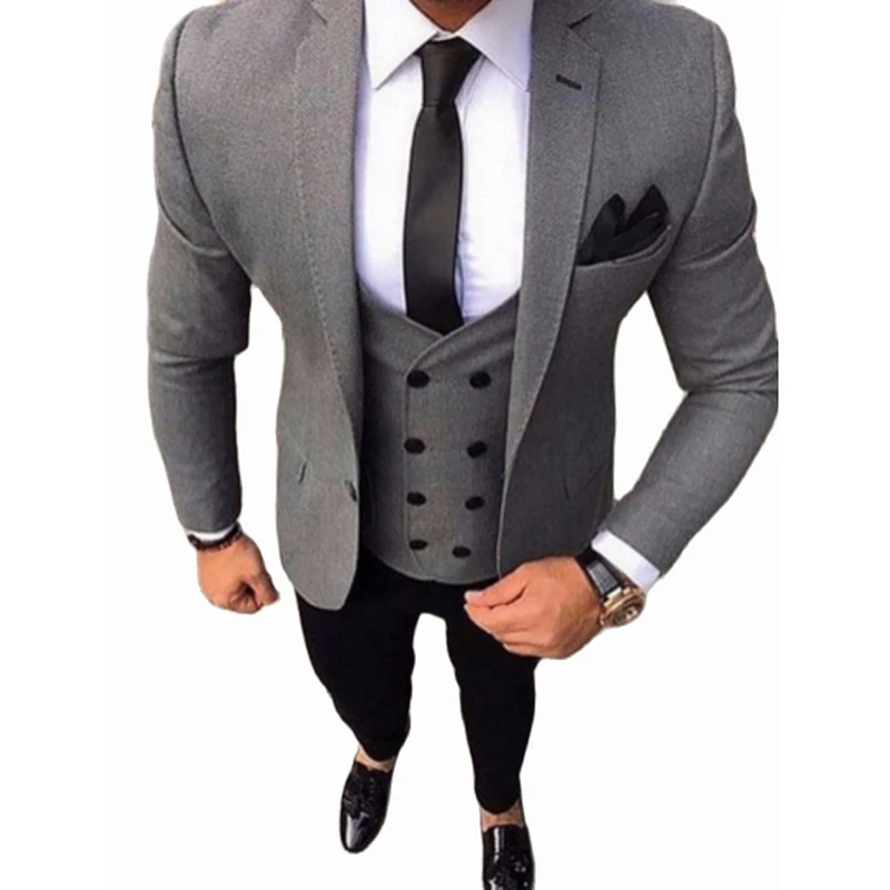 

Latest Men Suit 3 Piece Slim Fit Formal Wedding Prom Gray Tuxedo Custom Made Groomsmen Wedding Dress Male Suit(Blazer+Pants+Vest