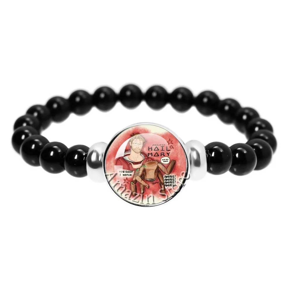 New Style Ryan Gosling Project Hail Mary Laser Reflective Handmade Glass 18mm Black Leather Bracelet Decorations Gifts TH007