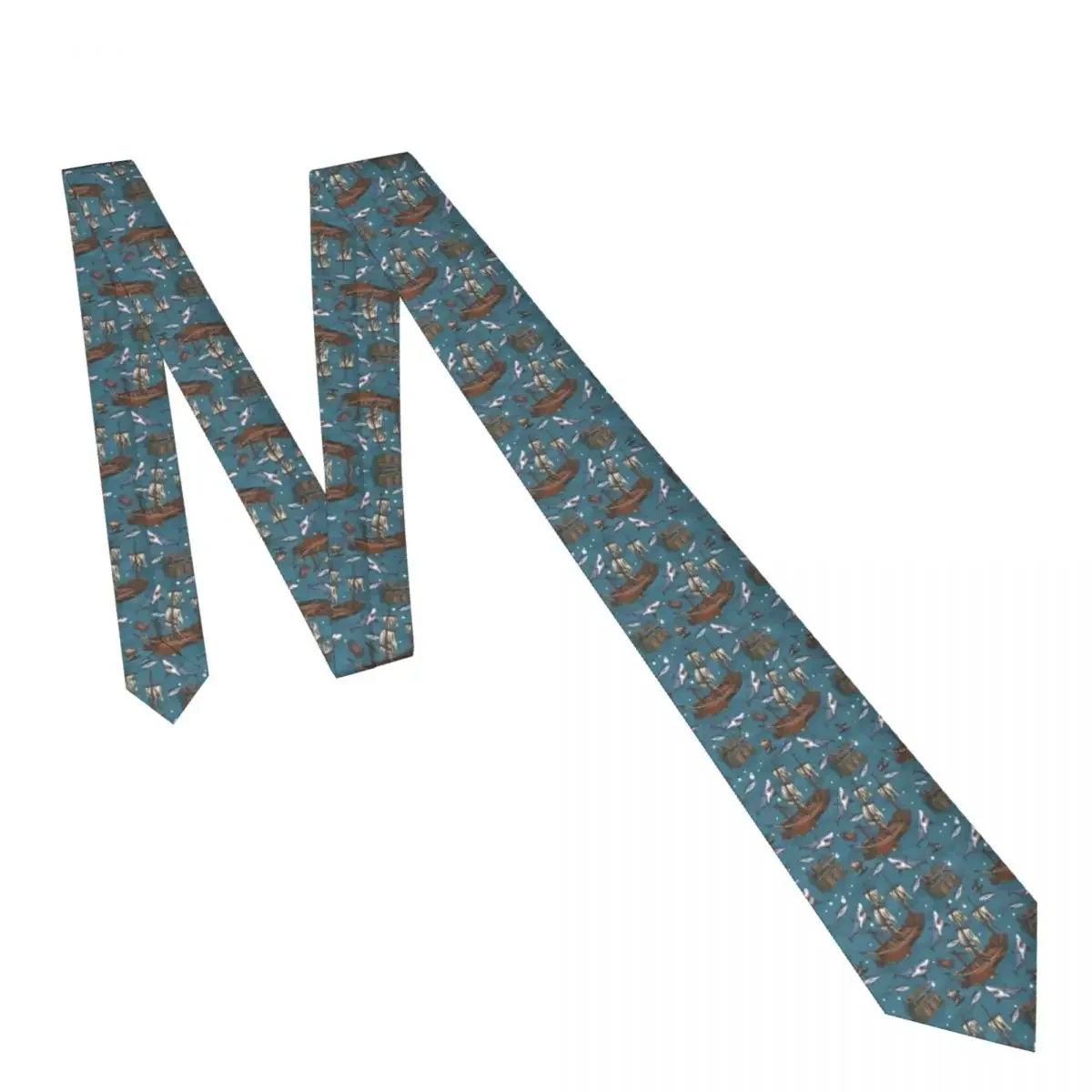 Mens Tie Classic Skinny Shark And Ships Neckties Narrow Collar Slim Casual  Accessories Gift