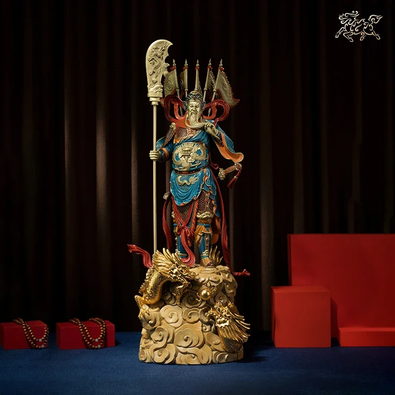 Copper Warrior King Nine Dragons Guan Yu God Statue Feng Shui Ornaments Chinese Home Warding Off Evil Spirits Decoration