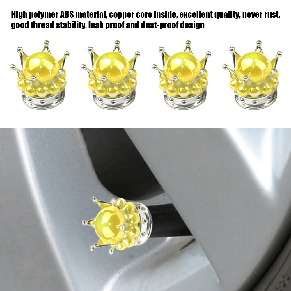 4Pcs/Set Crown Tire Valve Stem Caps Bling Handmade Crystal Rhinestone Universal Chrome Crown Vehicle Car Tire Caps Covers