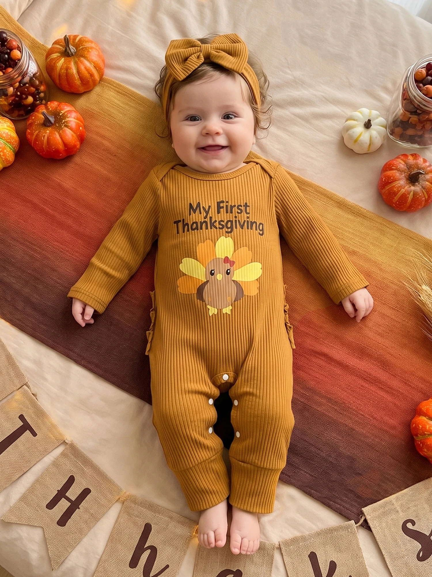 Sleeve Print-Romper Girl Thanksgiving Outfit Outfit Long Sleeve Outfit Girl Girl Thanksgiving Sleeve Print-Romper