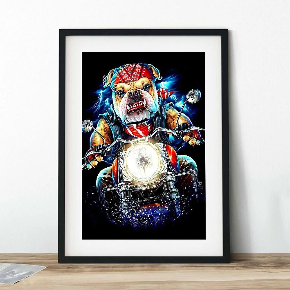 

Mafia Dog Boss By Motorbike Canvas Posters And Prints Bulldog Cowboy Gang Rider Wall Art Painting Decoration For Living Room