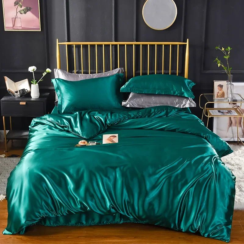 

High End Home Emulation Silk Satin Bedding Set Luxury Single Double Duvet Cover Set High Quality King Queen Size Bedding Sets