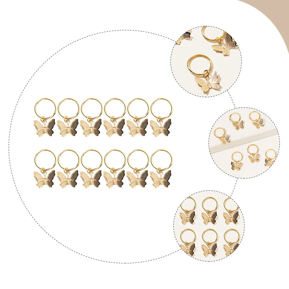 

12 Pcs Butterfly Hair Accessories Stage Show Dreadlocks Ring Jewelry for Women Personality Braids Alloy Jewels Concert