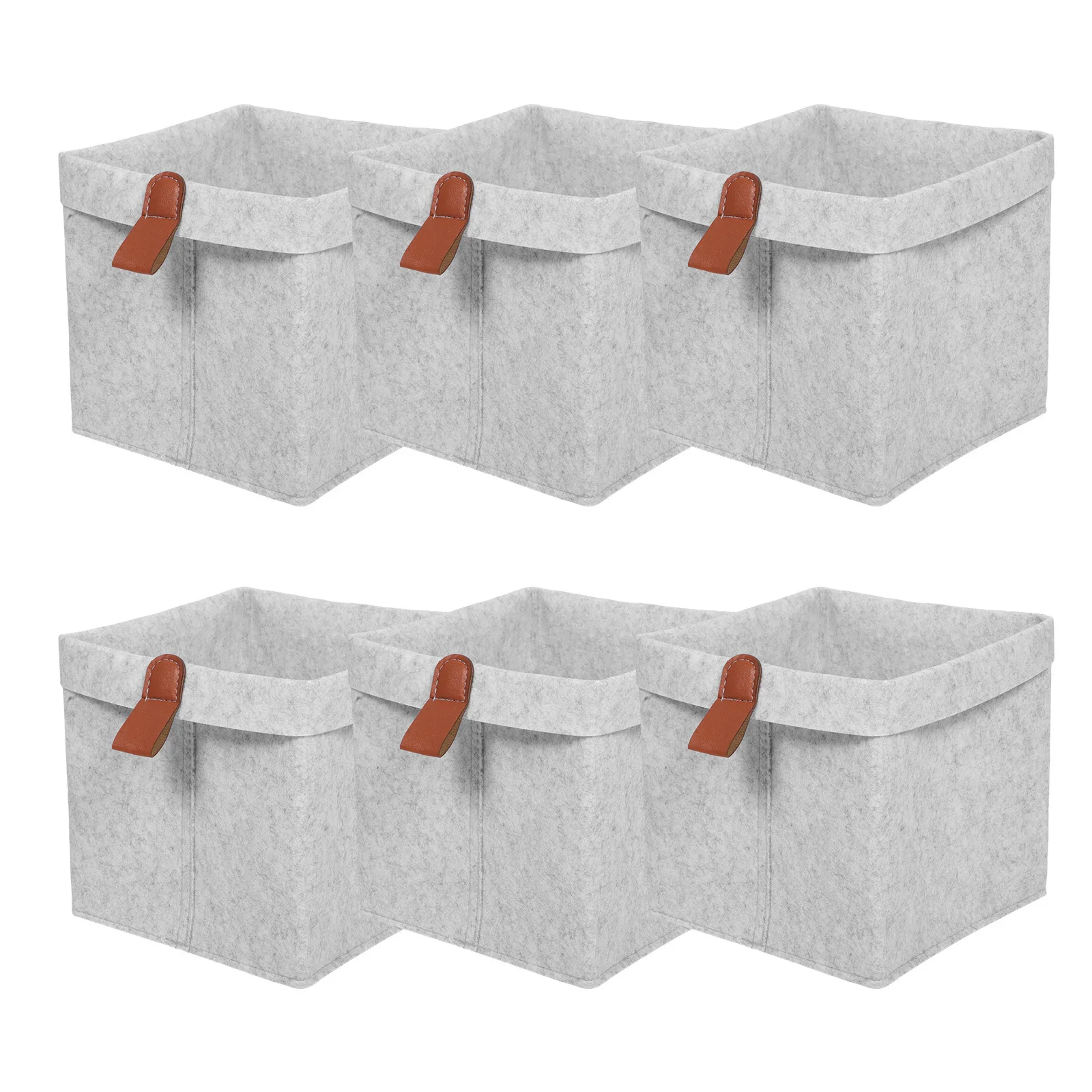 

6Pcs Felt Foldable Storage Baskets Collapsible Organizer Boxes Carry Handles Nursery Closet Laundry Bedroom Light Grey