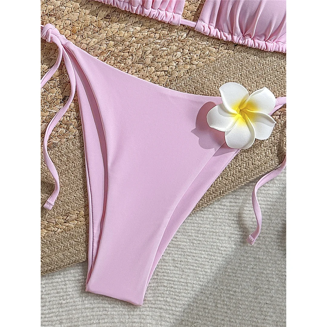 Neuer bedruckter Bikini mit Weste und Neckholder, Damen-Badeanzug, dreiteiliges Bikini-Set, gepolsterter Badeanzug, Badebekleidung, Schwimmanzug V8309 – Detail 9