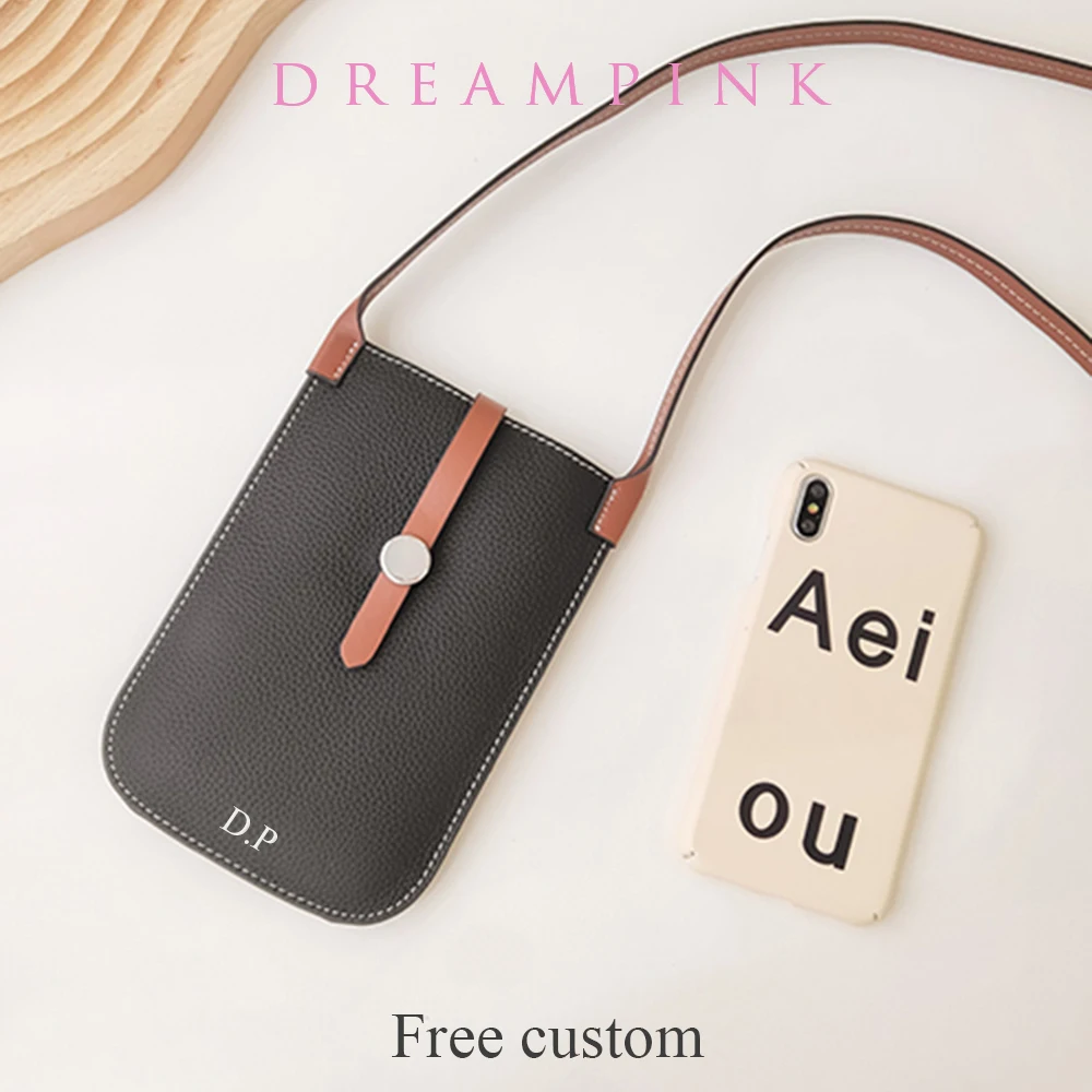 Genuine Leather Phone Crossbody Bag For Women Luxury Fashion Slim Mini Purse Handbag Custom Letter Mobile Shoulder Wallet Bag