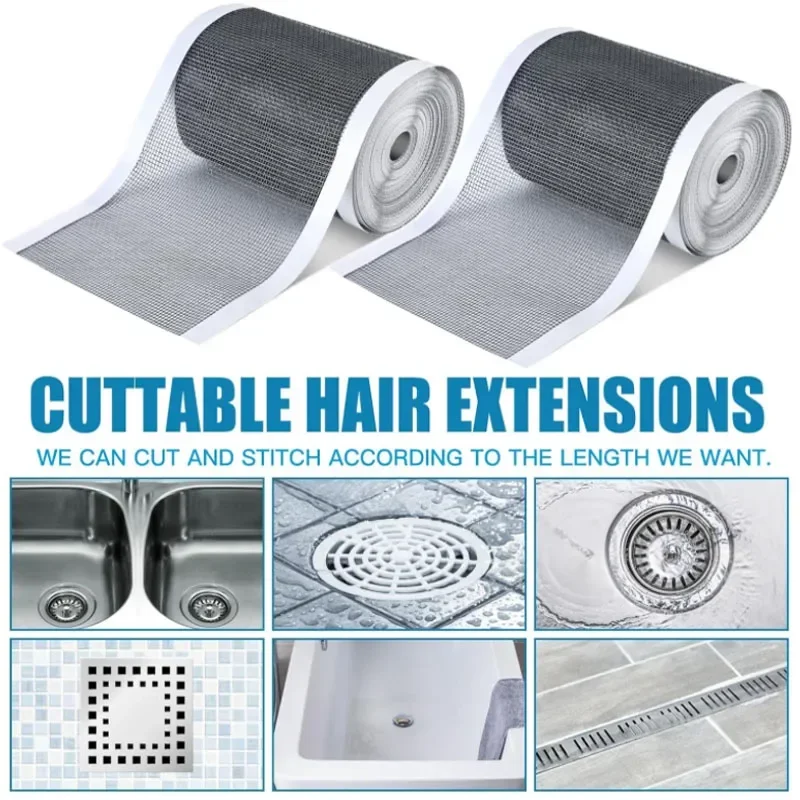 1-3Rolls Cutable Shower Drain Hair Catcher Self-Adhesive Floor Drain Stickers Disposable Mesh Sink Strainer Filter for Bathroom view 3