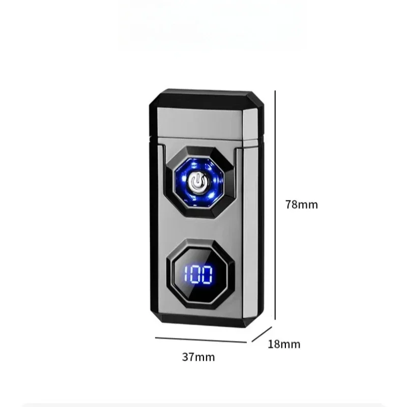 Metal High Power Windproof Arc Charging USB Lighter Outdoor Strong Light Large Capacity Battery Level Display Electric Lighters