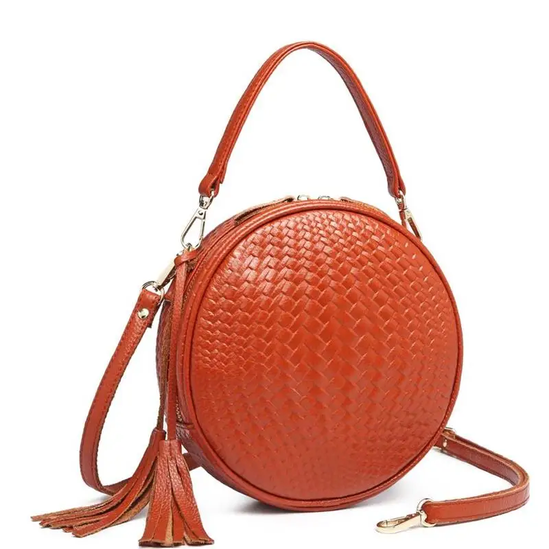 

Female Genuine Leather Round Shoulder Bags Small Beach Leather HandBags Women Summer Messenger bags Cowhide Crossbody Bags