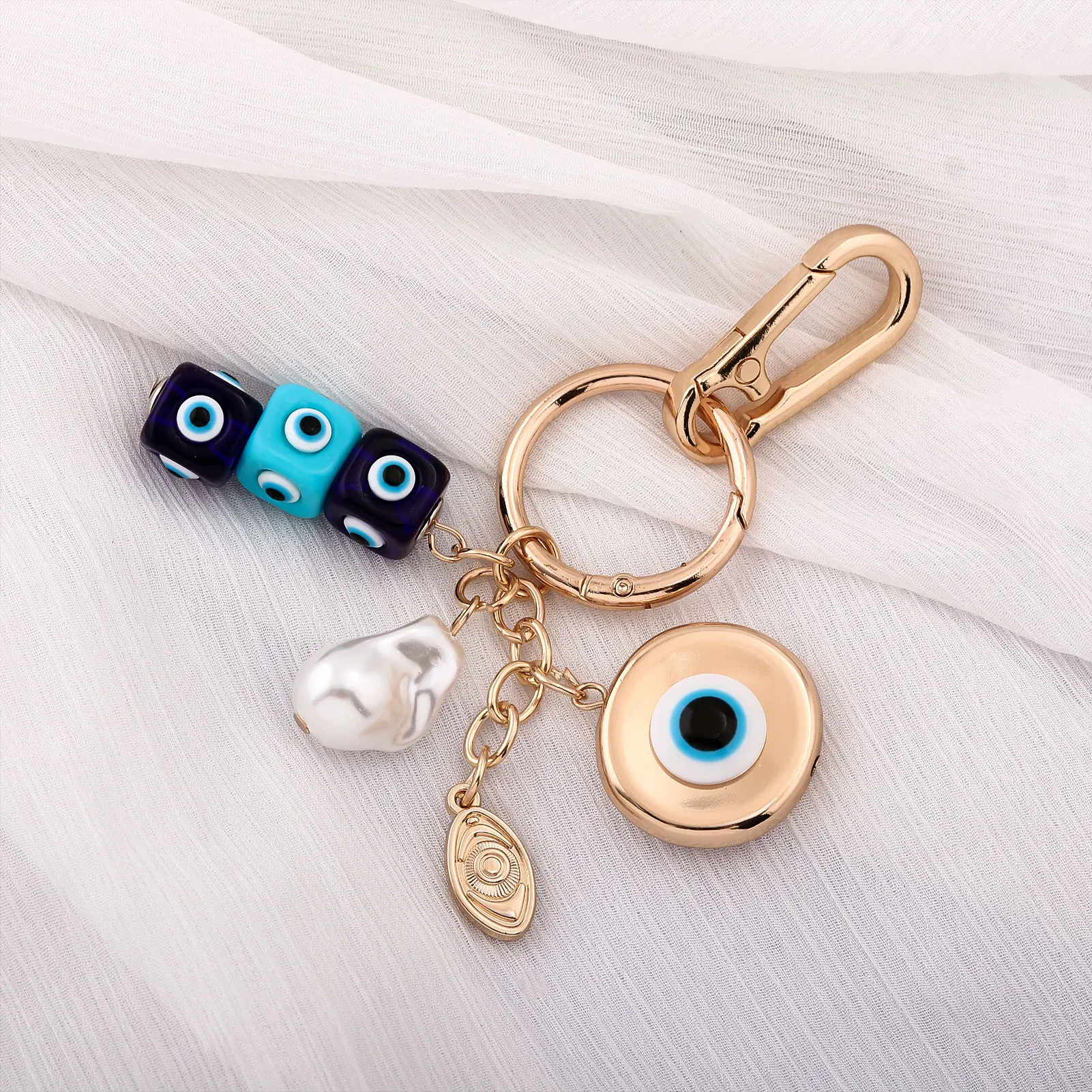 Fashion Lucky Evil Eyes Keychain Colorful Stone KeyRing Pendants Women Girls Handbag Decor Handmade Bead Eyes Jewelry Gifts