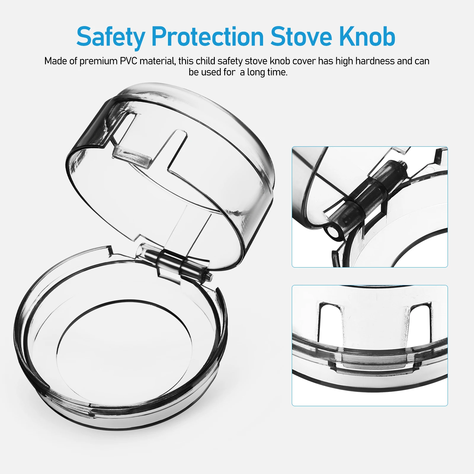 

8pcs Gas Stove Knob Covers Large Hole Transparent Black Child Safety Protector Switch Locks Oven Knobs Protective Covers Knob