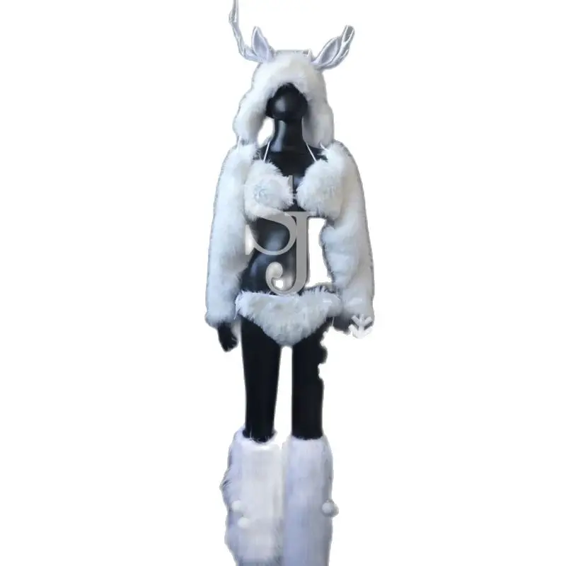 White Feather Set Hat Christmas Gogo Dancer Costume Women Cosplay Festival Outfits Bar Ds Nightclub Stage Dj Rave Wear XS7406