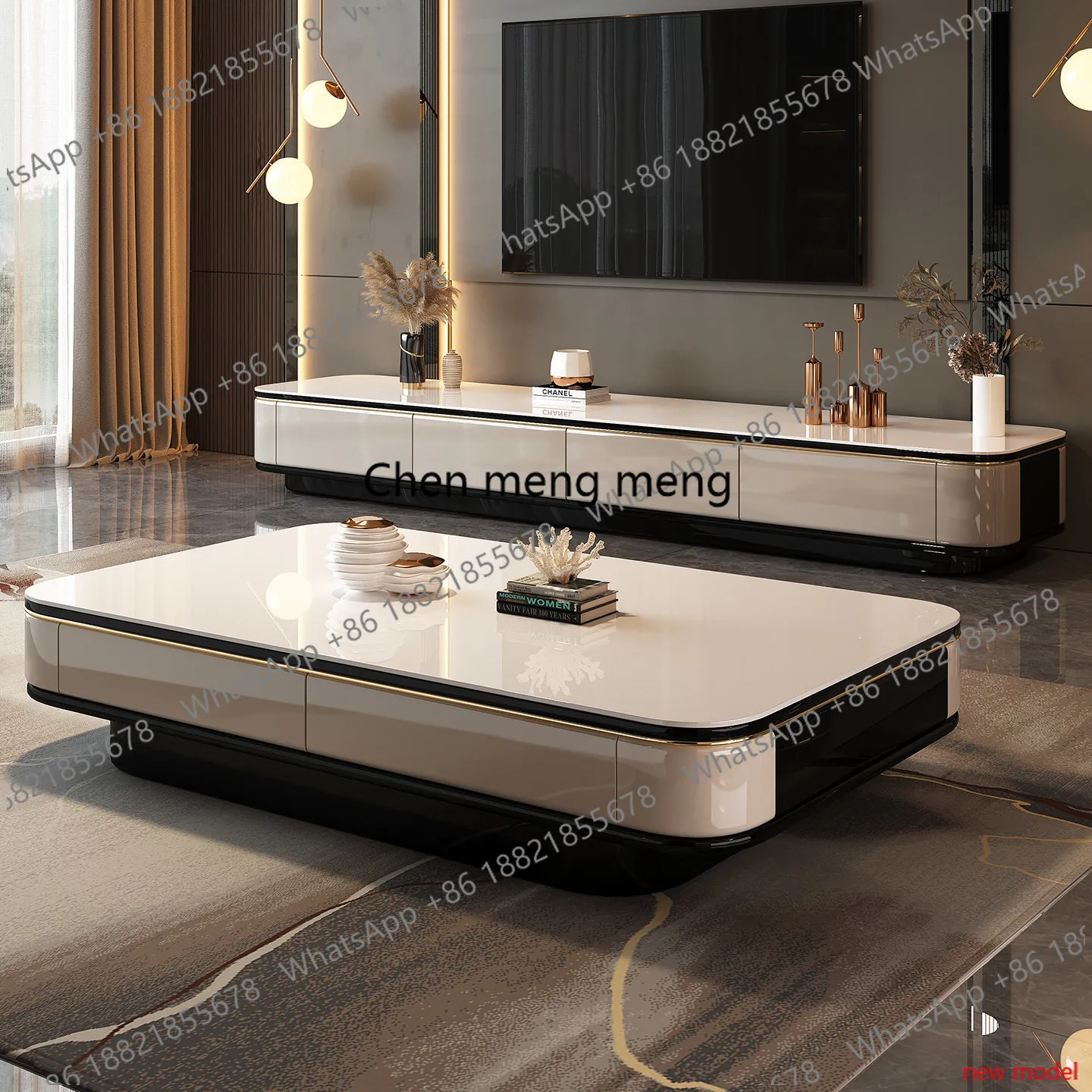 

High-end coffee table for home use, light luxury high-end villa large flat floor creativity, rock slab glass coffee tableh178