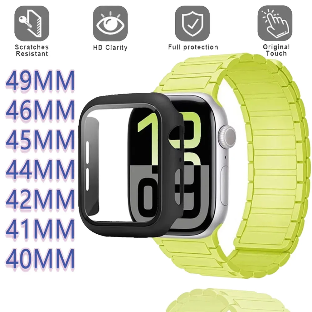 سيليكون حزام + حافظة لساعة أبل الترا 3 49 مللي متر 11 0 46/42 مللي متر المغناطيسي استبدال الفرقة iWatch 9 8 7 45/41 مللي متر 6 5 SE3 44/0 مللي متر حزام
