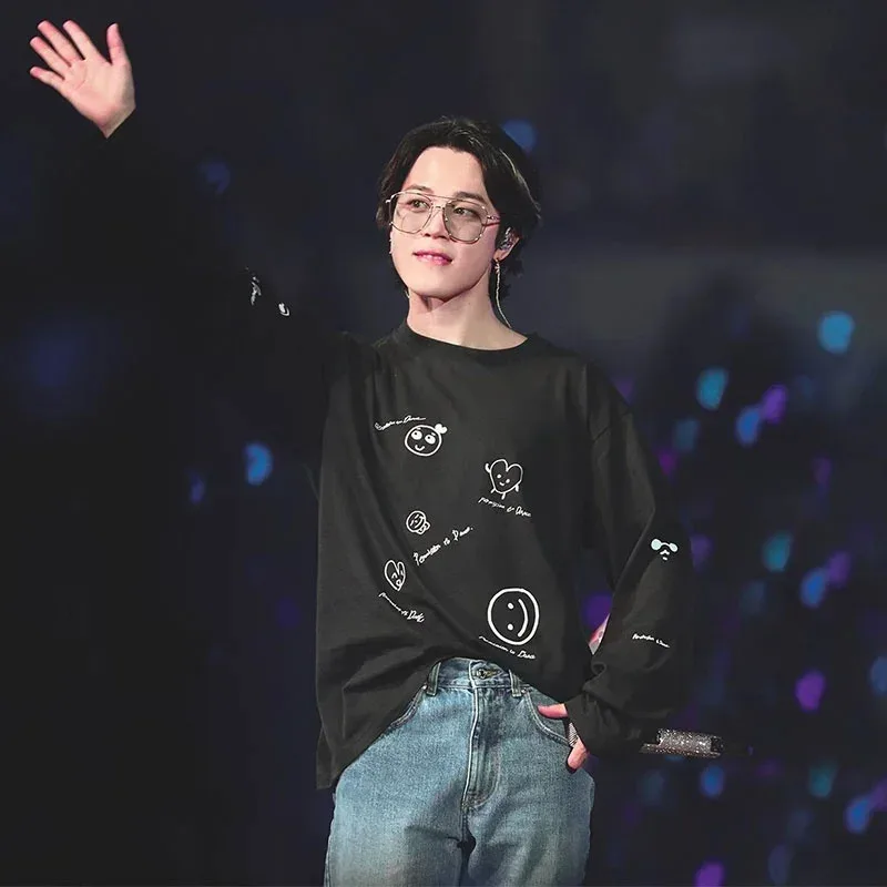 111 www جديد KPOP JIMIN حفلة موسيقية إذن للرقص هوديي الطباعة الرسمية نفس الفقرة بأكمام طويلة تي شيرتات قصيرة الاكمام