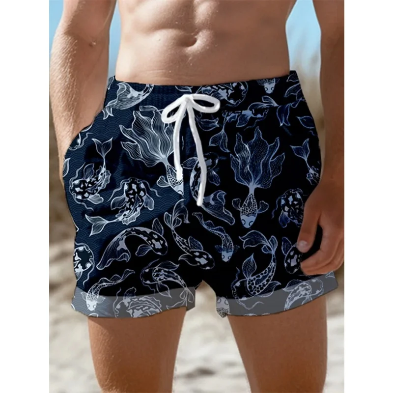 

Короткие брюки с 3D принтом рыбы и морской звезды для мужчин, плавки с рисунком листьев, повседневные купальники, пляжные шорты, спортивные шорты для серфинга