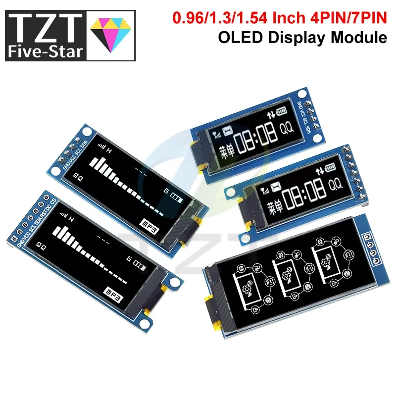 TZT 0.96 / 1.3 / 1.54 Inch OLED Display 64×128 LCD Module SH1107 SSD1312 SSD1317 4PIN 7PIN LCD 1.3 ''OLED Vertical Screen Module