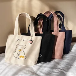 Corduroy Cloth Bag For Women Cute Bear Shoulder Bag Portable Student Large Capacity Tote Bag Japanese Literary Simple Handbag