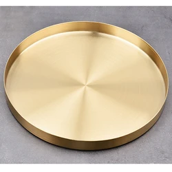 Kitchen Stainless Steel Storage Tray Decorative Trays Organizer Jewelry Display Plate Round Shape Gold Tray Kitchen Storage