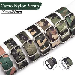 Nylon Strap 20mm 22mm Stainless Steel Ring Buckle Watchband Camouflage Men Military Replace Watch Band for Casio for Seiko