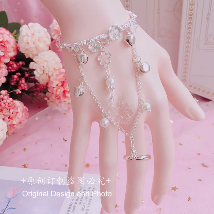 LOLITA accessories bracelet ring open girls bracelet ring princess accessories Sakura Pearl Gold silver bell bracelet