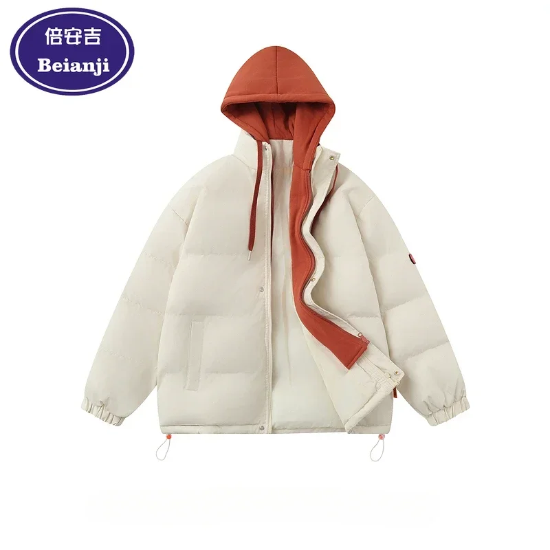 

Beianji men's quilted jacket American retro color hooded winter design sense loose bread jacket thick quilted jacket