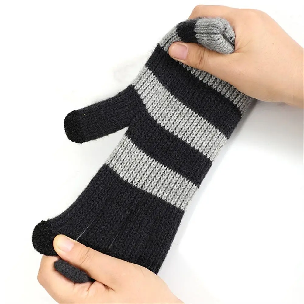 Fashion Knitting Warm Gloves Thicken Touch Screen Knitted Mittens Elastic Stripe All Finger Gloves for Women Girls