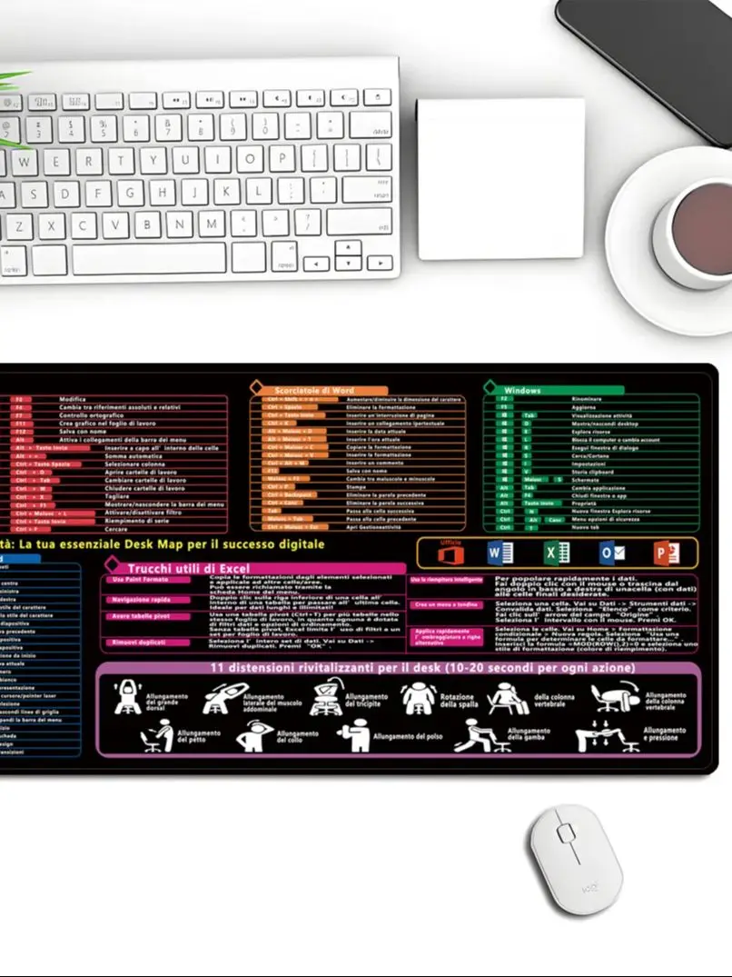 Podkładka pod mysz z podsumowaniem funkcji programów Excel/Word/Windows/PPT, podkładka pod klawiaturę komputerową, idealna dla pracowników biurowych i studentów, mata na biurko. — zdjęcie produktu 7