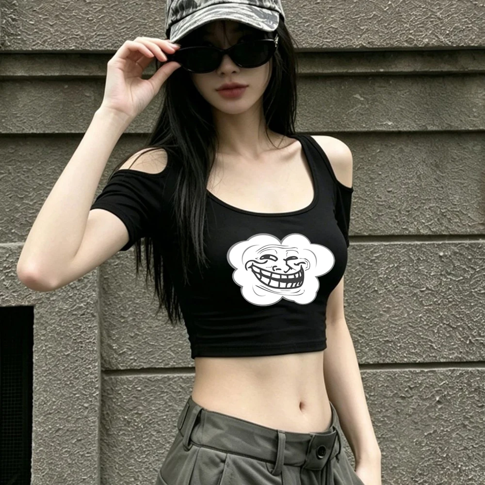 Trollface crop top shoujo kawaii dollette y2k korean fashion japan t shirt meme alternative  goth manga emo