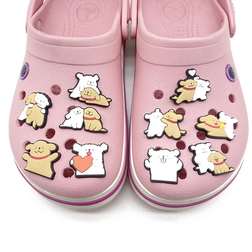 1/10Pcs Cute Cartoon Line Dog Puppy PVC Rubber Shoe Charms For Slides Sandals DIY Custom Accessories Clog Decoration Gift No MOQ