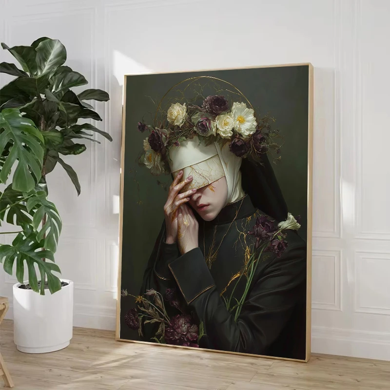 Retro Sorrowful Knight Rose Flower Skull Butterfly Raven Owl Poster Canvas Painting Print Wall Art Picture for Living Room Decor