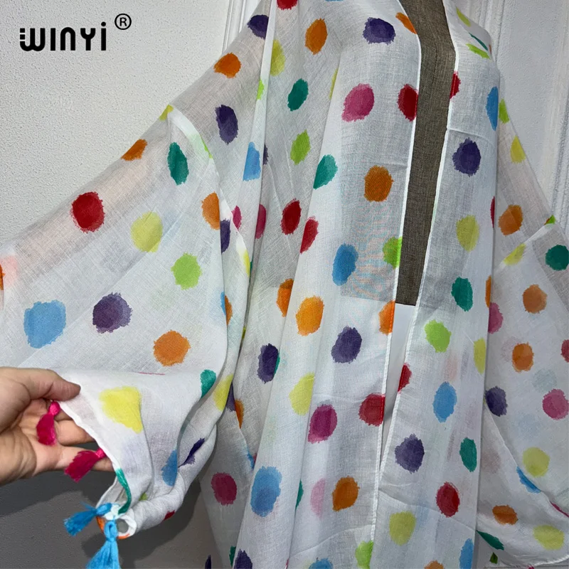 Winyi Zomer Kimono Afrikaanse Boho Print Jurk Strandkleding Mode Vest Vakantie Strandoutfits Voor Vrouwen Strand Cover Up Abaya