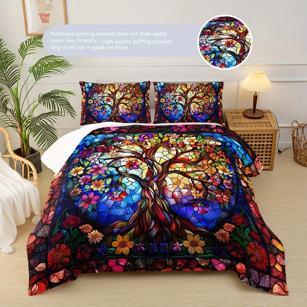 3pcs Bedding Set Colorful Sacred Life of Tree Print Cozy Duvet Cover Set King Queen Twin Single Size Birthday Gift Bedroom Decor