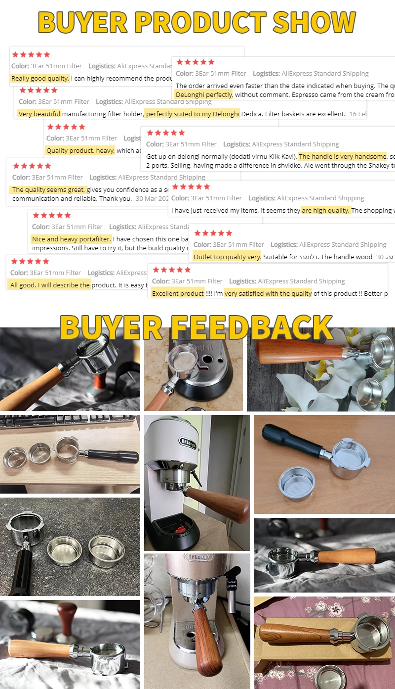 51mm Kaffee-Siebträger ohne Boden mit Holzgriff für Delonghi Dedica EC680 EC685 Ersatz-Filterkorb Barista-Zubehör – Detail 4