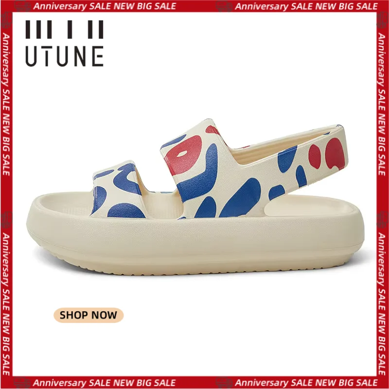 

UTUNE Outside Sandals For Women Summer Platform Shoes Printing Beach Female Slides Slippers Outdoor EVA 4CM Thick Sole Non-slip