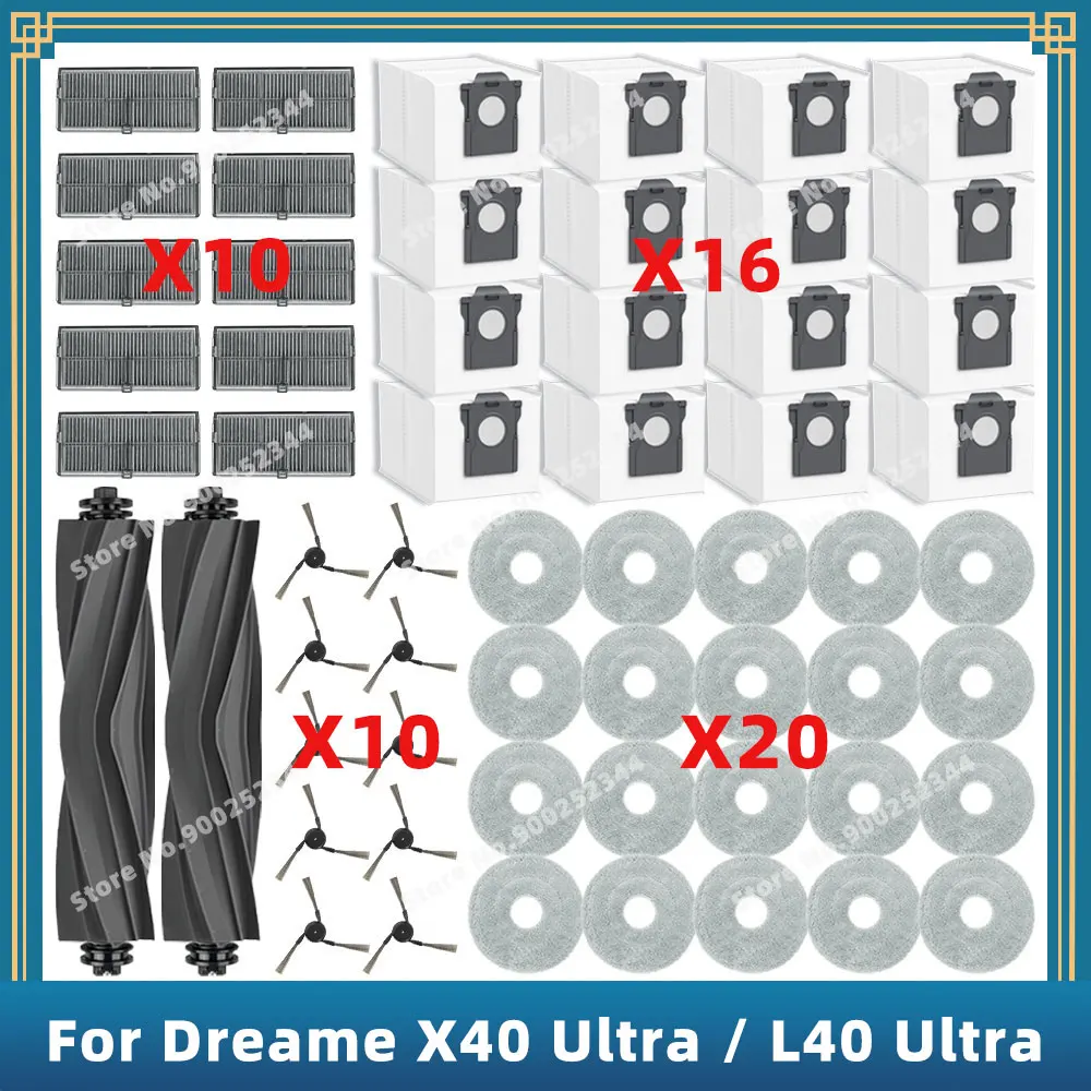 Аксессуары для Dreame X40 Ultra / L40 Ultra / X40 Pro / S30 Pro Ultra сменные детали, основная боковая щетка, фильтр, Швабра, тканевый пылесборник