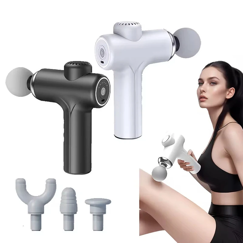 

Портативный электрический массажный пистолет с 4 головками, массажер для глубоких тканей лица, рук, спина, ног, расслабляющий мышцы для всего тела, спортивный фитнес-инструмент