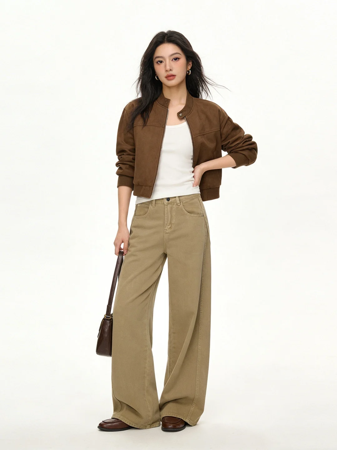 

Женские джинсы с высокой талией, свободного кроя, из мягкого денима, с драпировкой, широкие штанины, повседневные, в корейском стиле, для ранней весны