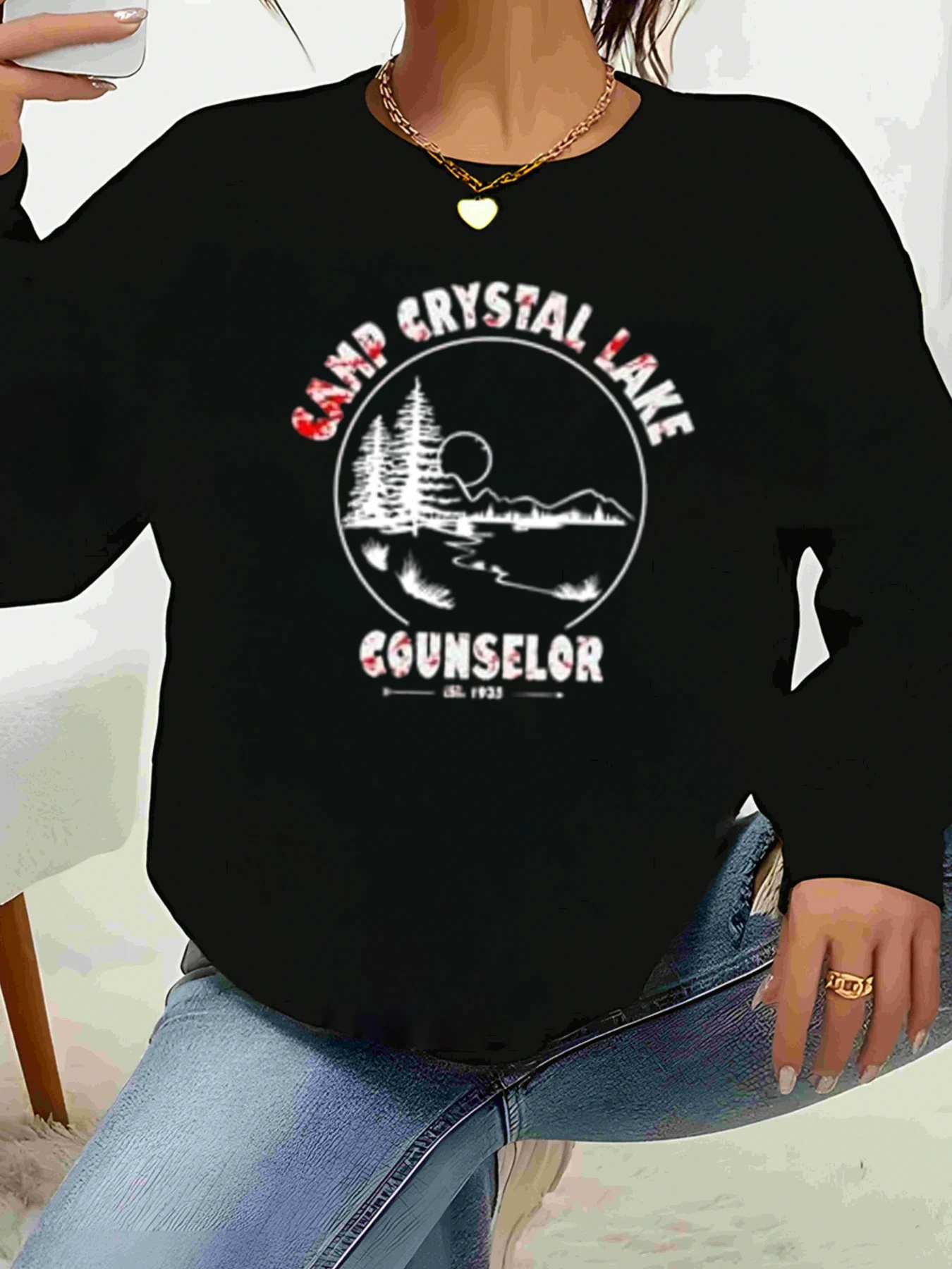 

Толстовка с принтом Counselor Crystal Lake, повседневная одежда с круглым вырезом на Хэллоуин, женская одежда