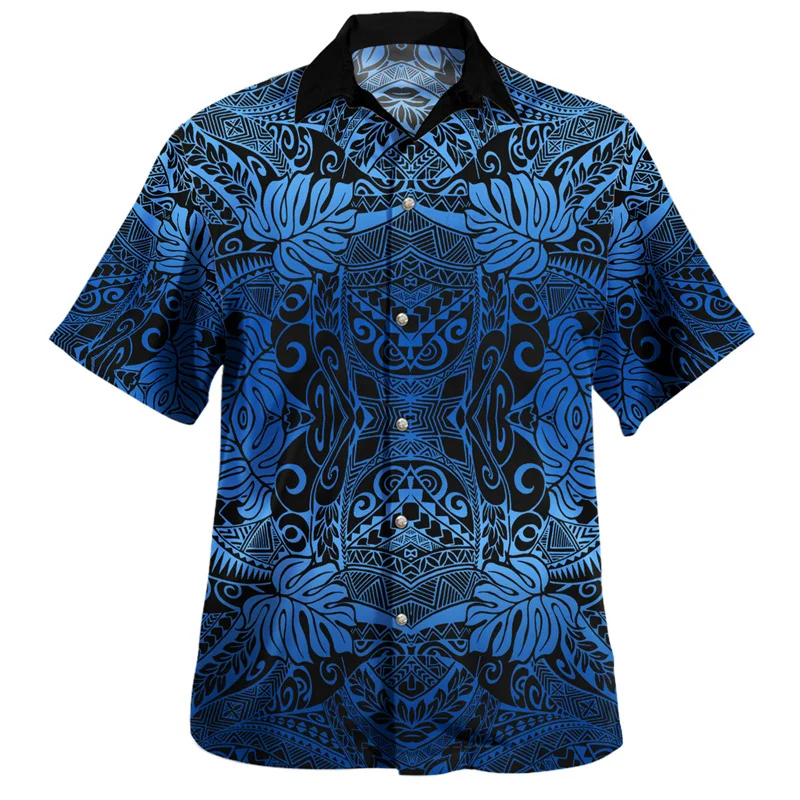 Hibiscus Plumeria Flower Pattern Hawaiian Shirts Men Polynesian 3d Printed Blouse Tops Short Sleeves Loose Lapel Button Shirt