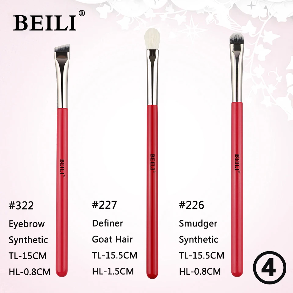 BEILI Amber 3PCS Professional Eye Makeup Brushes Set Eyeshadow Brush Cosmetics Eyeshader Eyebrow Eyeliner Natural Hair Make Up